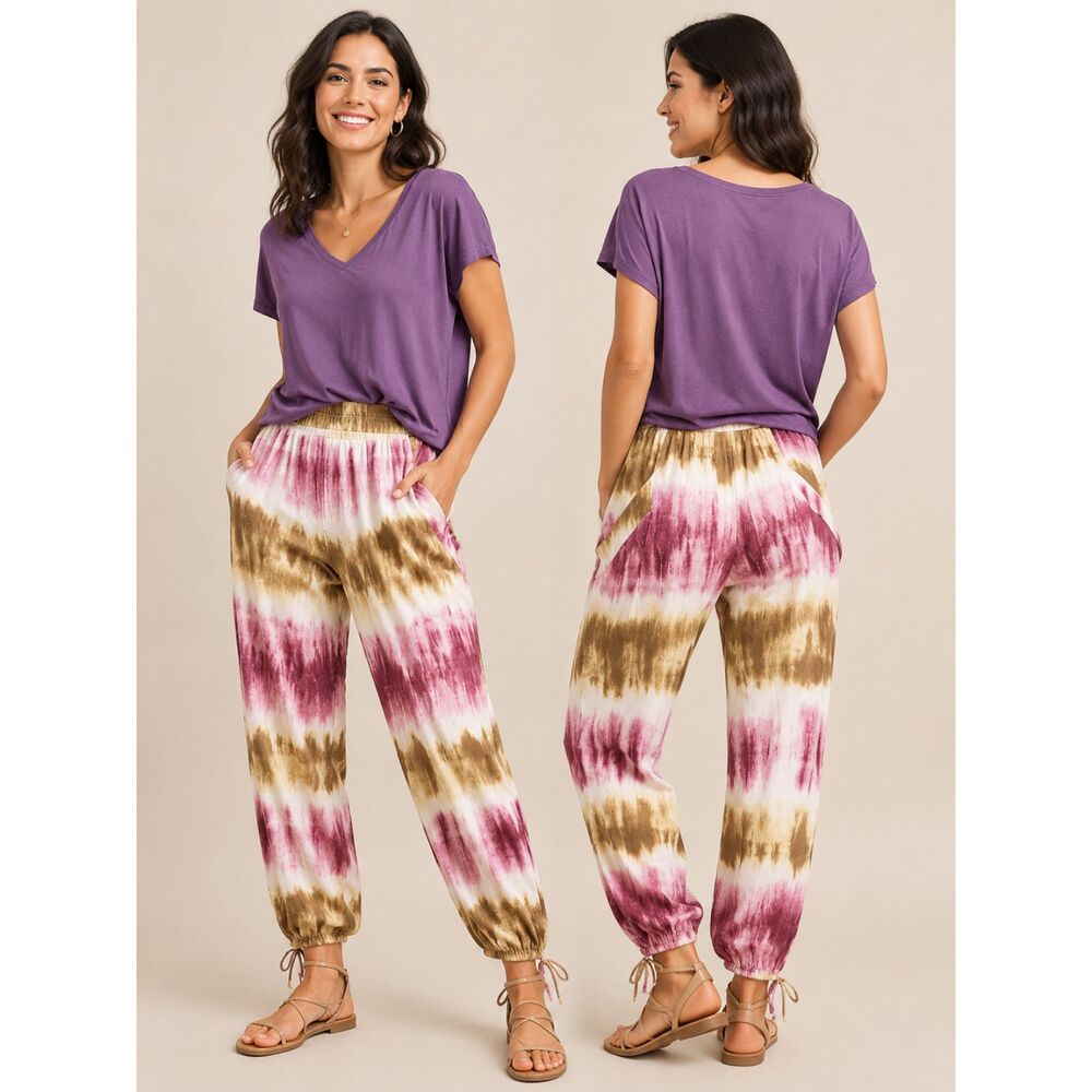 NWT Gigio M 8 10 watercolor stripe elastic waist rayon gauze balloon pants